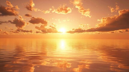Fototapeta premium Golden sunset over calm ocean water.
