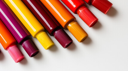 Creative Arrangement of Colorful Skincare Tubes on a White Background

