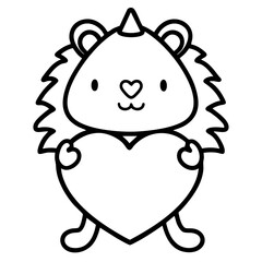 doodle love line art coquette style hedgehog clipart hand drawn black and white outline