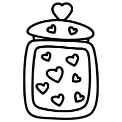doodle love line art coquette style jar clipart hand drawn black and white outline