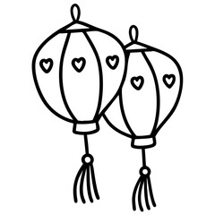 doodle love line art coquette style lantern clipart hand drawn black and white outline