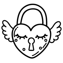 doodle love line art coquette style key lock clipart hand drawn black and white outline