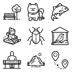 Park Flat Icon Set Isolated On White Background