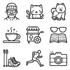 Park Flat Icon Set Isolated On White Background