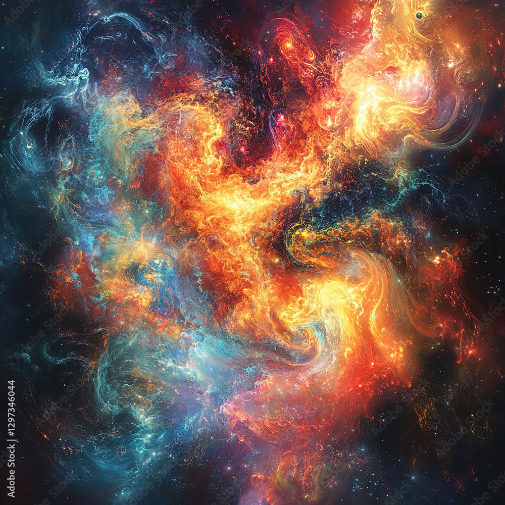 Poster cosmic explosion of colorful nebulae outer space digital art stellar environment wide-angle view ast