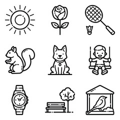 Park Flat Icon Set Isolated On White Background