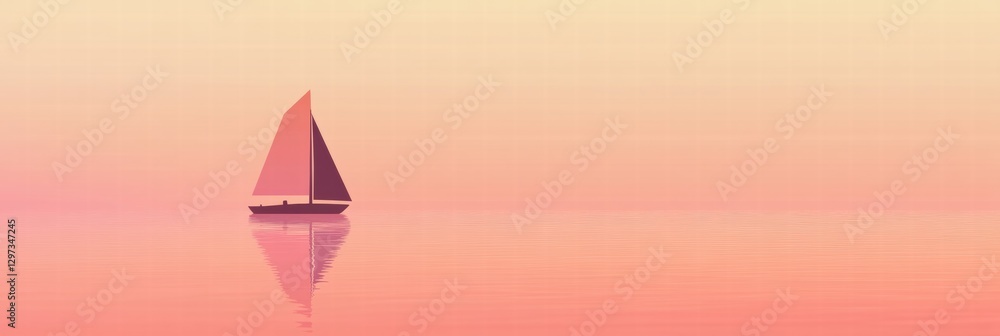 Poster sailing at dusk on calm waters with pastel sky hues reflecting in the serene lake. generative ai