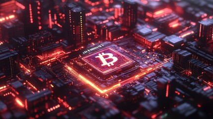 Obraz premium Ultra-Detailed Cyberpunk Marketplace with Bitcoin Payments and Holographic Wallets