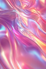 Obraz premium Iridescent liquid texture. Wavy flowing colorful surface. Abstract fluid background. Shiny metallic folds. Soft pastel tones. Decorative holographic wallpaper.