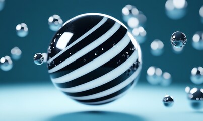 Abstract sphere with stripes in a teal setting; many spheres in the background