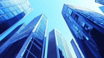 Urban Skyline, Upward View, Modern City, Architectural, Skyscrapers, Bright Day