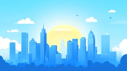 Fototapeta premium City Skyline Sunrise Illustration, tranquil urban landscape, calm morning
