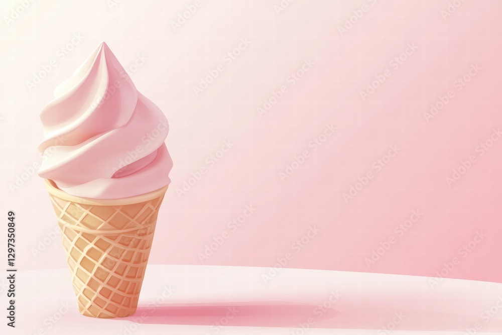 Poster Soft serve ice cream cone with pink background and minimalistic design in a warm setting. Generative AI