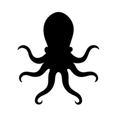 a sleek silhouette of an octopus in solid black, a bold graphic illustration
