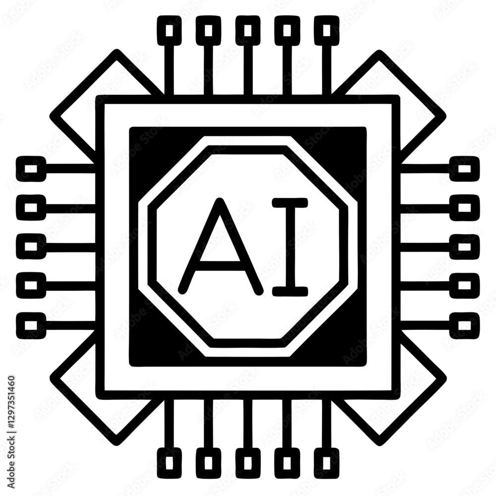 Poster a graphic representation of an artificial intelligence computer chip vector illustration