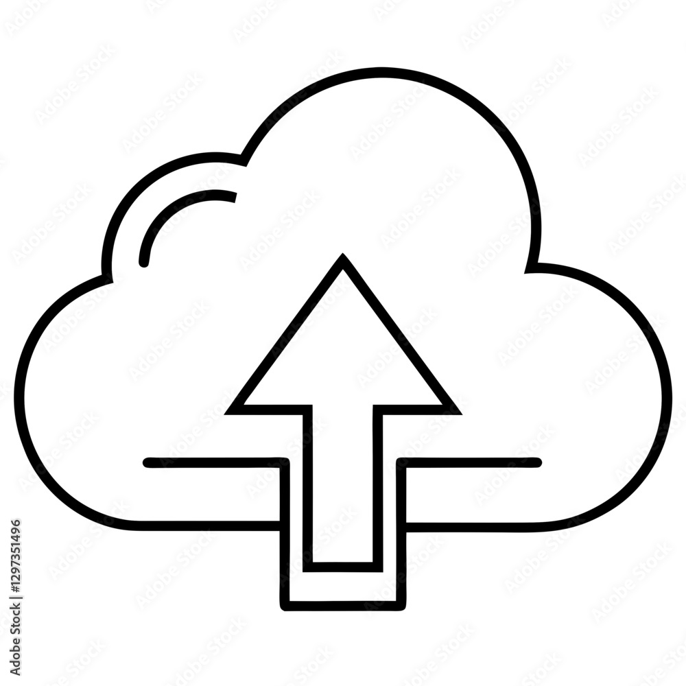 Poster cloud upload icon with an upward arrow, representing data transfer or saving. this image suggests co