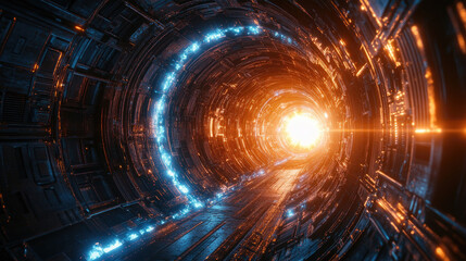 Fototapeta premium Sci-Fi tunnel, glowing light, futuristic corridor
