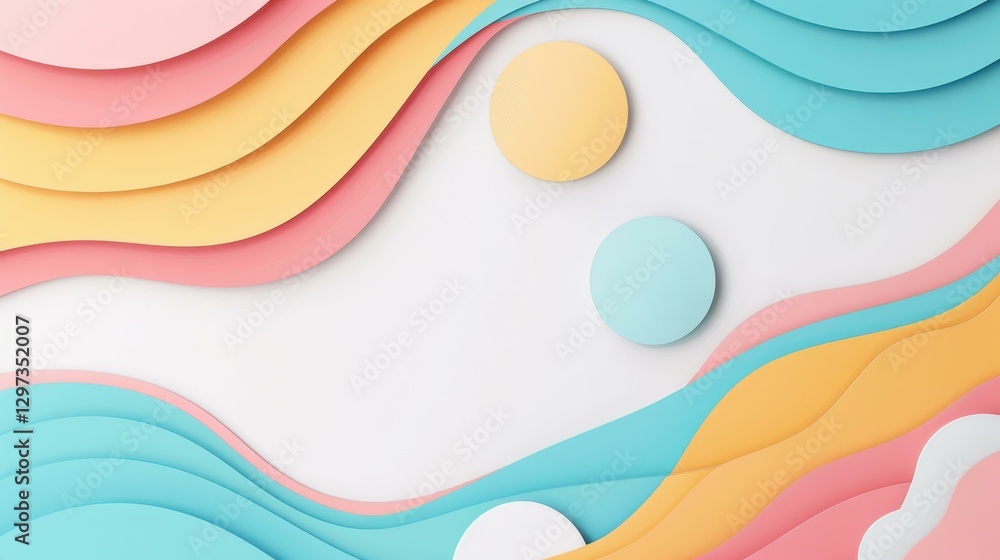 Poster a vibrant abstract illustration featuring dynamic wave patterns and colorful circles that evoke a se