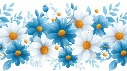 Fototapeta premium Elegant floral pattern featuring charming daisy flowers on a white backdrop, perfect for various designs and decorations.