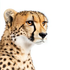 Experience the beauty of the cheetah, captured in a stunning shot that showcases its speed and grace on a white backdrop.
