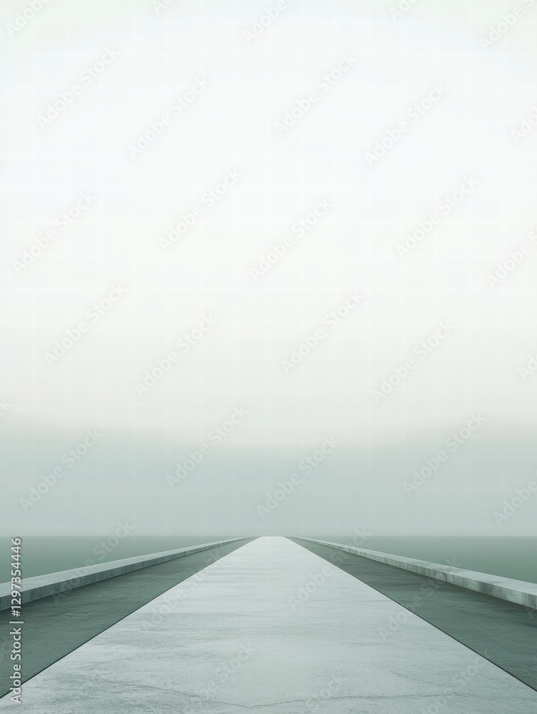 Leinwandbilder serene pathway leading to a foggy horizon over calm water at dawn with soft colors blending in the s
