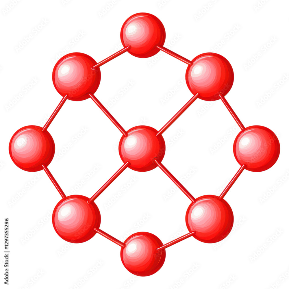Aufkleber molecular structure with interconnected red spheres and, isolated on transparent background