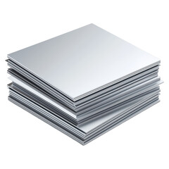 Smooth aluminum sheets stacked neatly for manufacturing use , isolated on transparent background