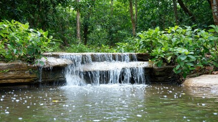 Small Waterfall Cascading Through Lush Forest