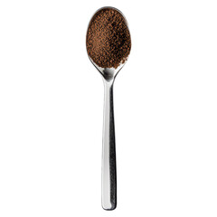 Ground coffee in silver spoon for precise measurement , isolated on transparent background