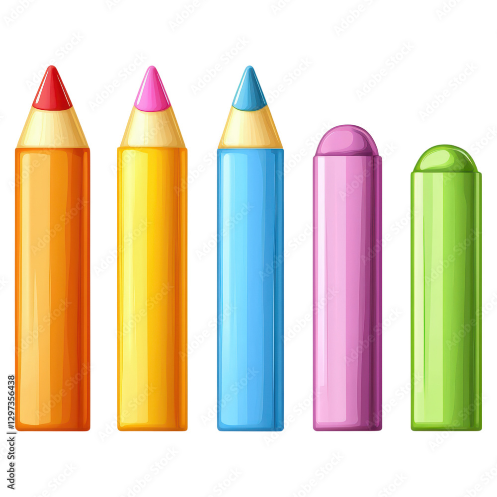 Poster colorful highlighter set with bright colors and chisel tips , isolated on transparent background