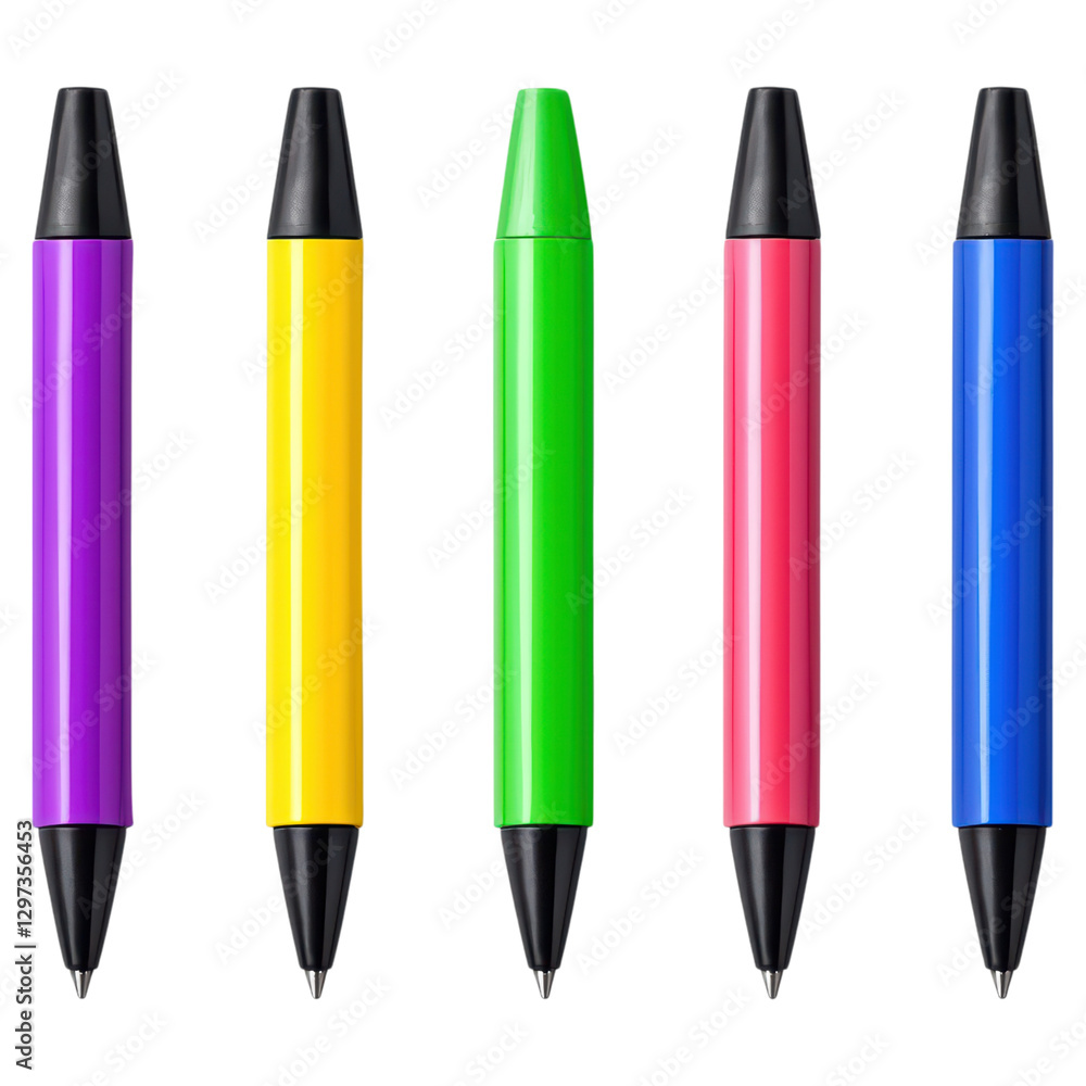 Poster colorful highlighter set with chisel tips in bright colors , isolated on transparent background