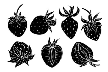 Set of strawberry chillouts and summer berry pieces. Vector graphics.