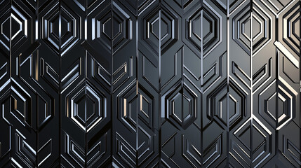 Image shows a repeating pattern of dark grey, metallic hexagons with a shiny, embossed texture. 
