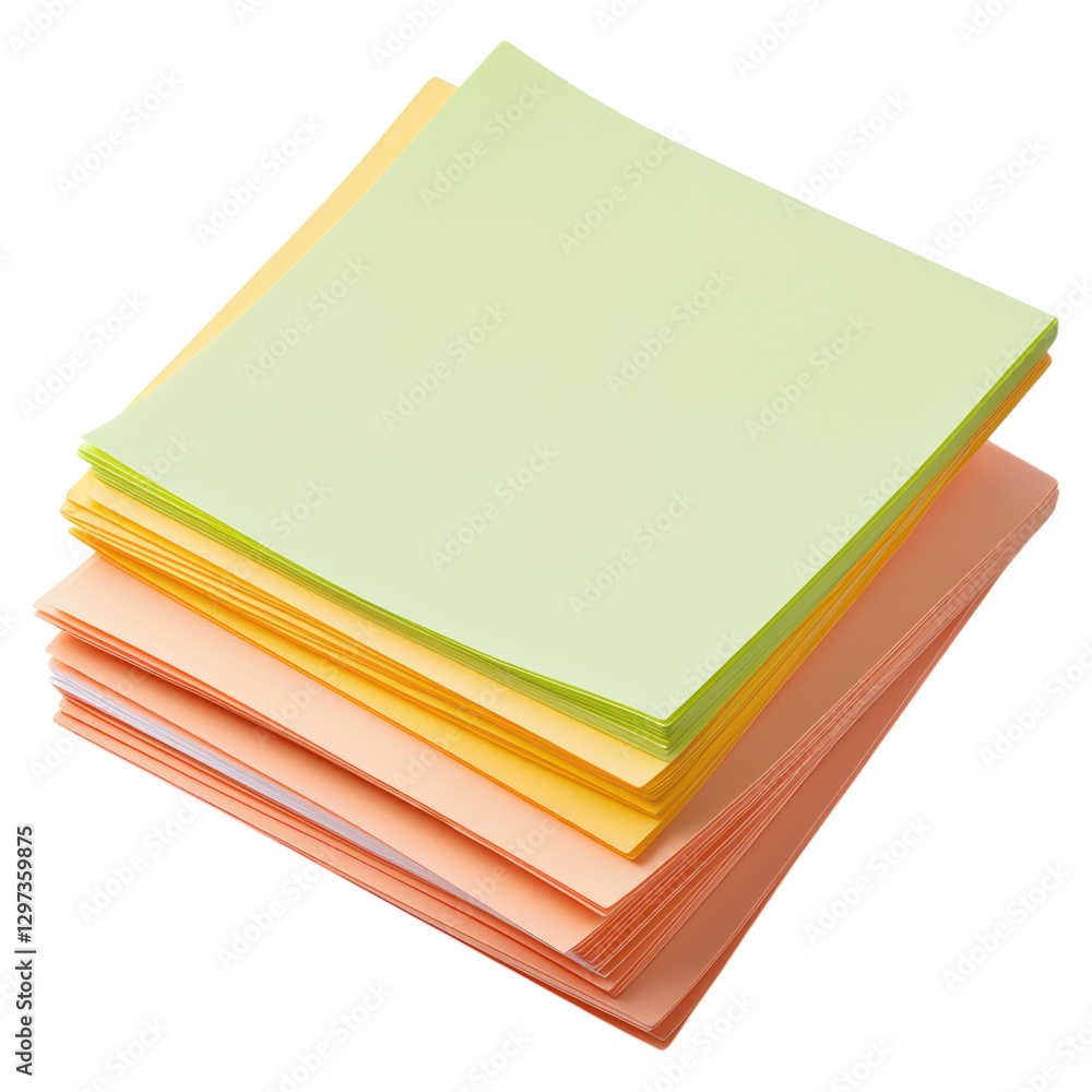 Poster stack of colorful sticky notes in various shades , isolated on transparent background