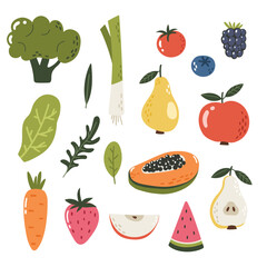 World Health Day Illustration, April 7th items, Clipart set, fruits, vegetables