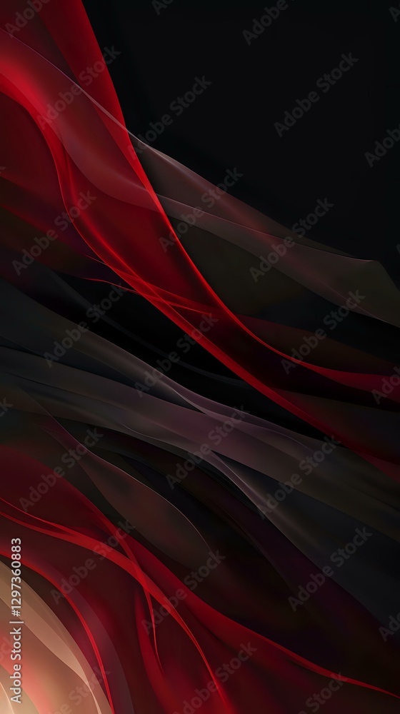 Poster abstract flowing red and black waves create dynamic movement against dark background, featuring smoo