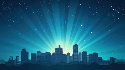 Fototapeta premium City skyline at night with sunrise, illustration