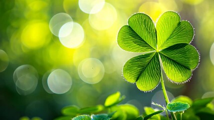 Capture the essence of luck with a clover leaf set against a sparkling bokeh backdrop, a sign of good fortune. Ai Generated.