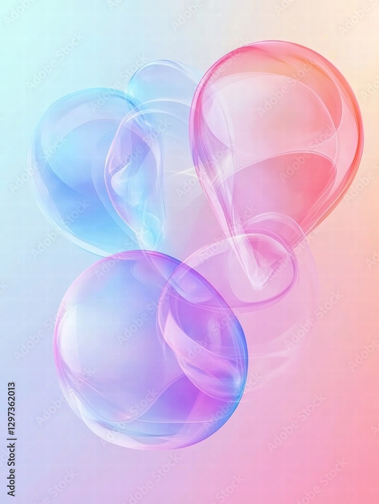 Poster colorful soap bubbles floating gracefully against a soft pastel background. generative ai