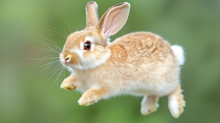 Fototapeta premium Bunny hopping, green background, spring, nature
