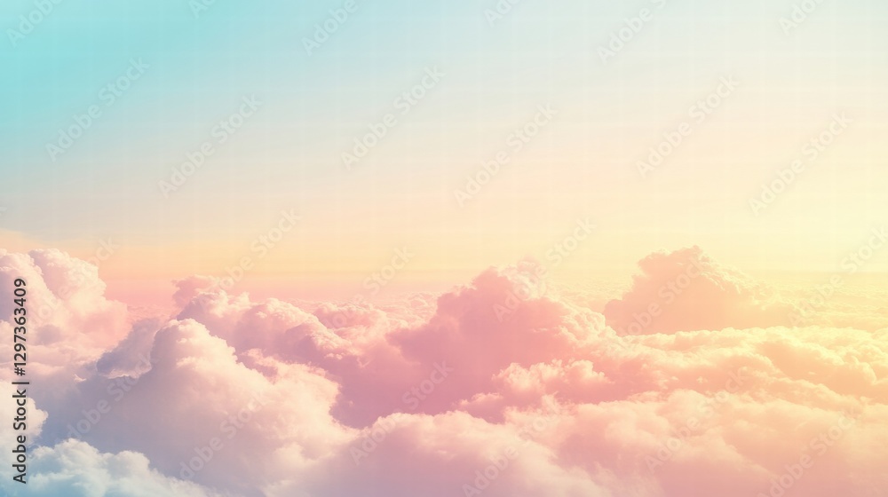 Poster colorful clouds blend in a serene sky during sunset, creating a tranquil and dreamy atmosphere over 