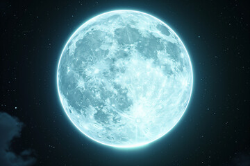 The Moon in the Sky - Cartoon Style Animated GIF with Blue and White Glaze Effect High Resolution Detail Black Background