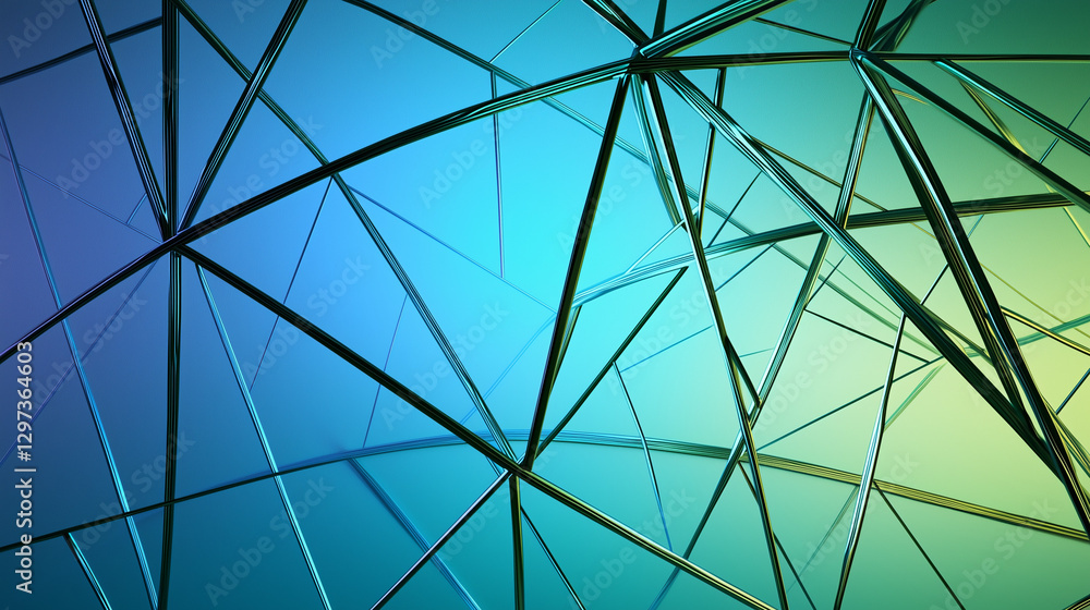 Poster abstract geometric structure intersecting metal lines, gradient background