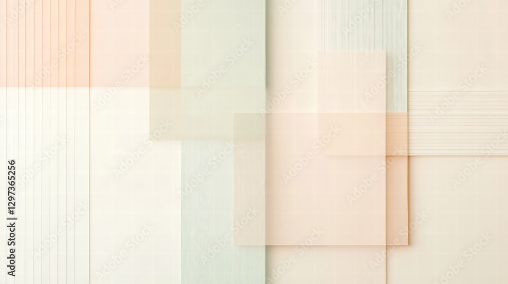 Poster Abstract composition of overlapping shapes and lines in soft pastel colors showcasing modern design aesthetics. Generative AI