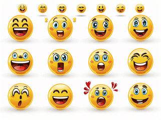 Fototapeta premium 30 emoji smiley faces showing various emotions and expressions against a white background