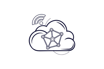 line art vector of a cloud with interconnected nodes