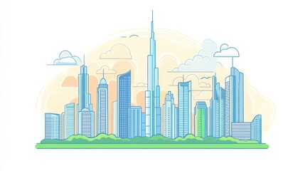 Obraz premium Dubai Skyline Cityscape Illustration