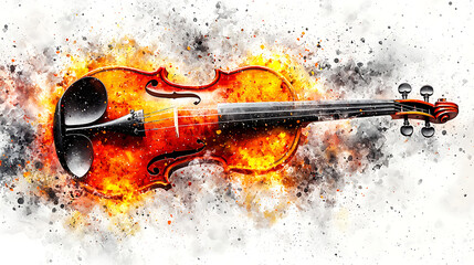 Fototapeta premium Abstract violin on fire, creative design, visual art, artistic image for music posters or album covers