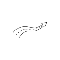 Doodle curved shape of a pointing arrow and winding road vector hand-drawn.