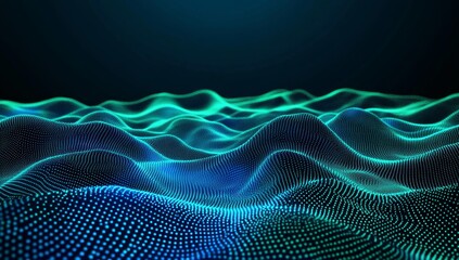 Abstract digital landscape of vibrant teal and turquoise particles